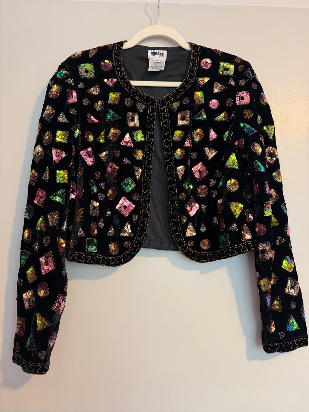 Vintage Black Velvet and Sequin Cropped Jacket